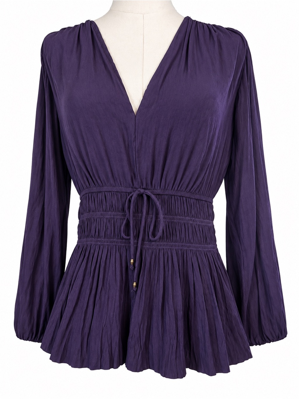 White House Black Market Silky Plum Purple Smocked Waist Peasant Blouse